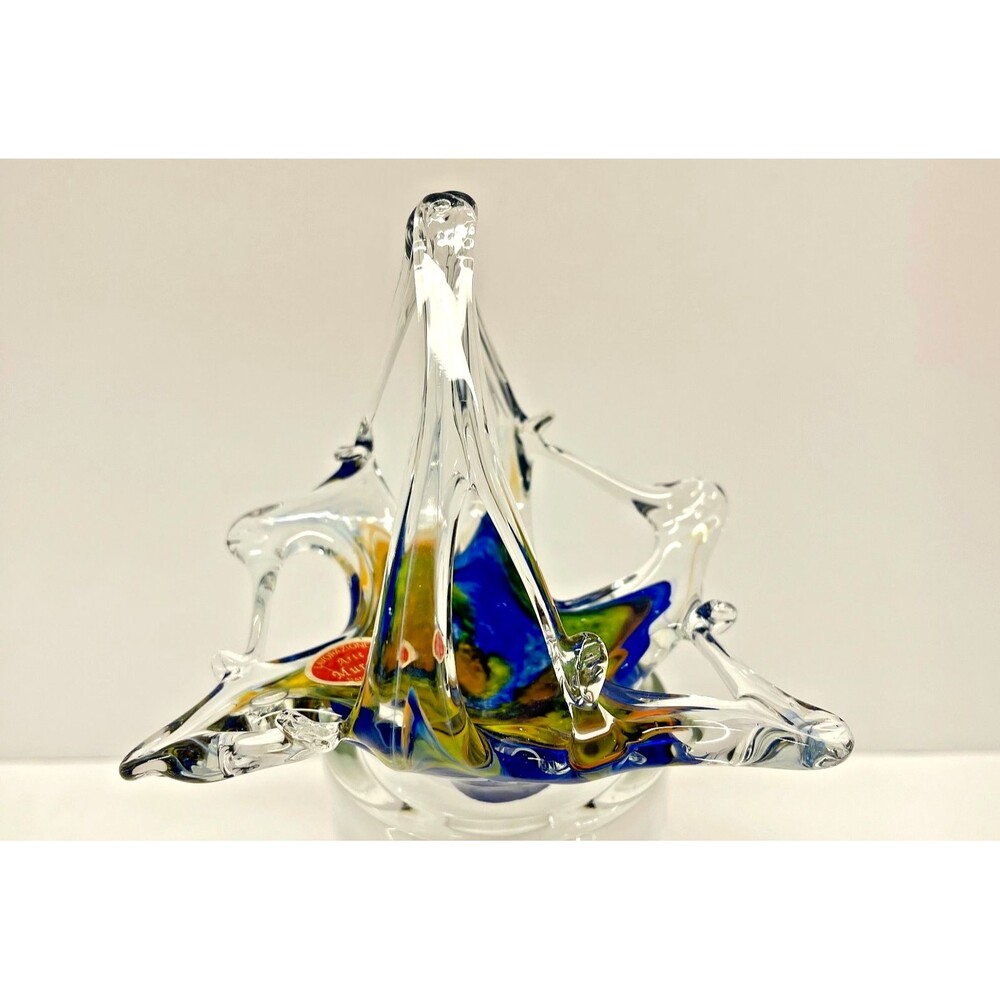 Vintage Lavorazione Arte Murano Italian Art Glass Star Trinket Bowl/Basket 5”